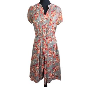 Robert Louis Floral Pleated Midi Dress With Tie Size Med